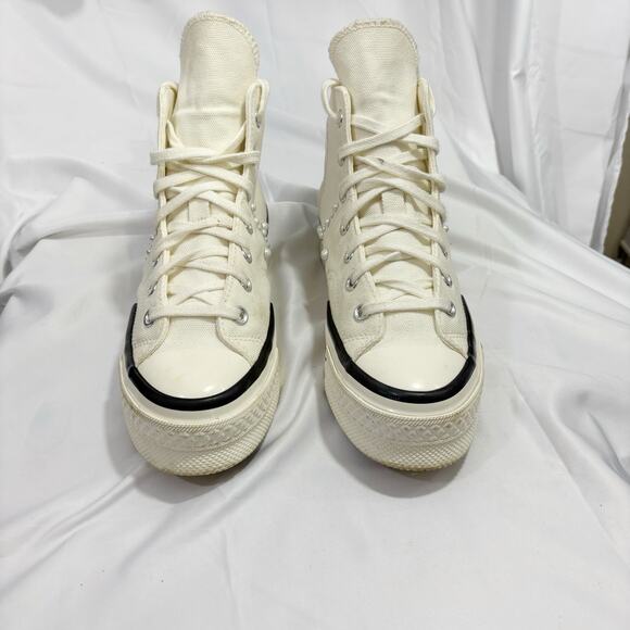 Converse Chuck Taylor platform High Top Pearl Embellished White Black Size 8.5 - Picture 3 of 10